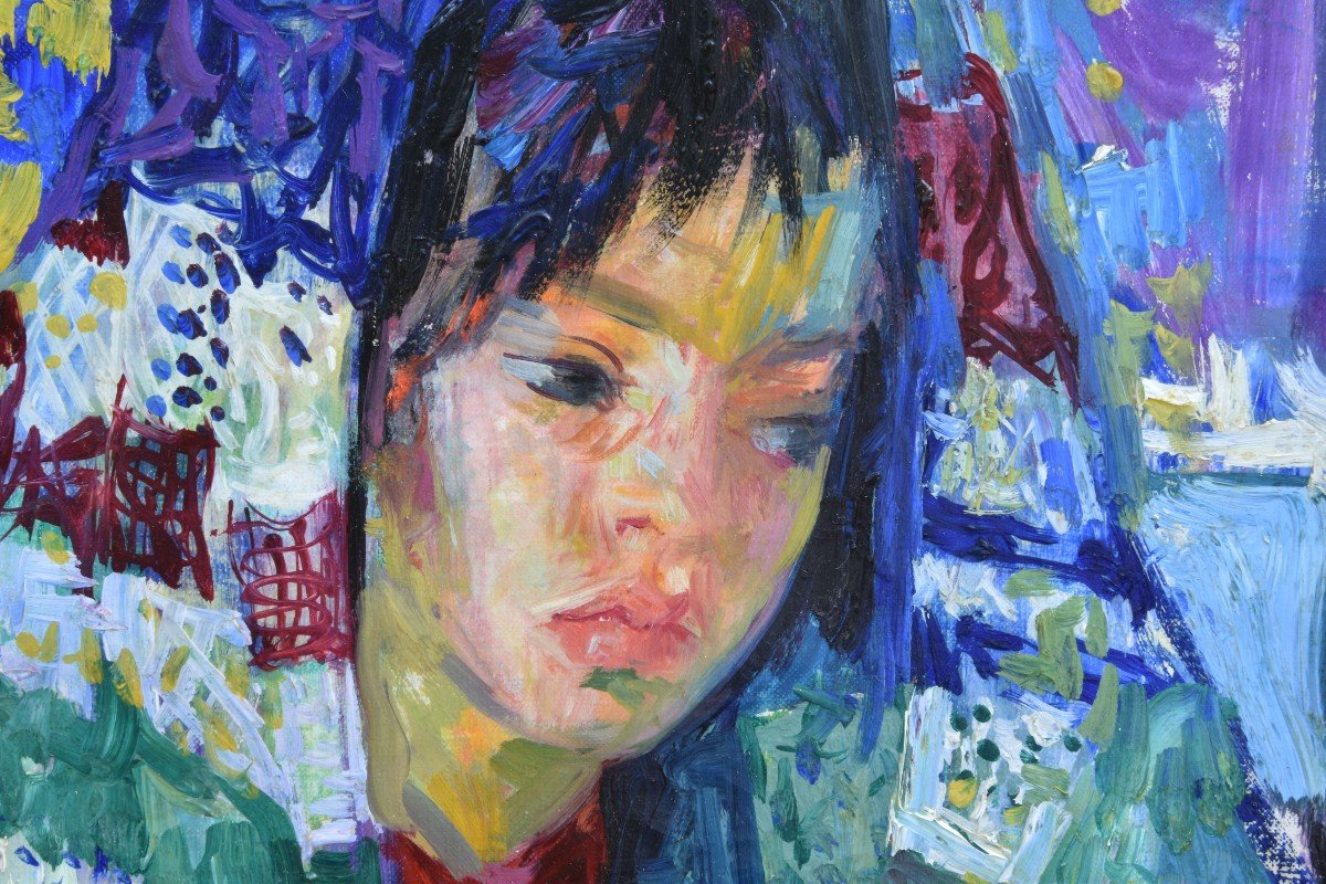 Luigi Corbellini "young Girl With Shawl" Oil On Canvas 35x27-photo-1